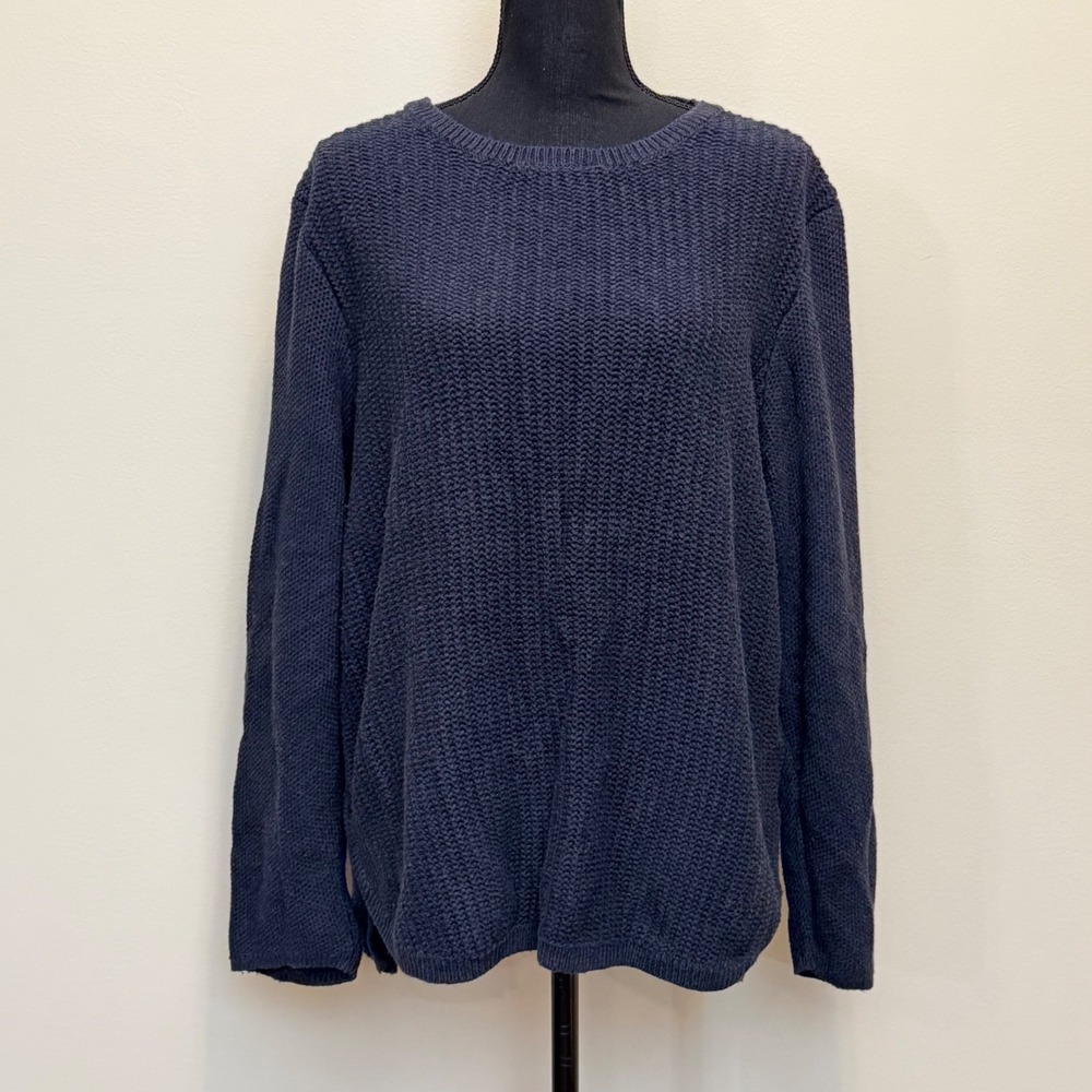 J. Jill Navy Blue Chunky Knit Pullover Sweater High-Low Hem Women XL Minimalist